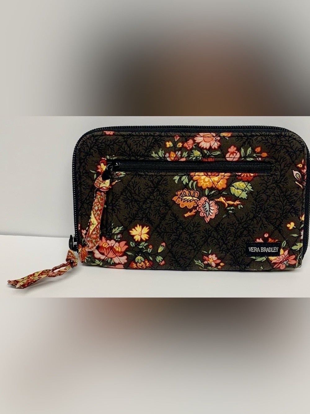 Vera Bradley Zip Around Wallet in RETIRED pattern, “Chocolate”